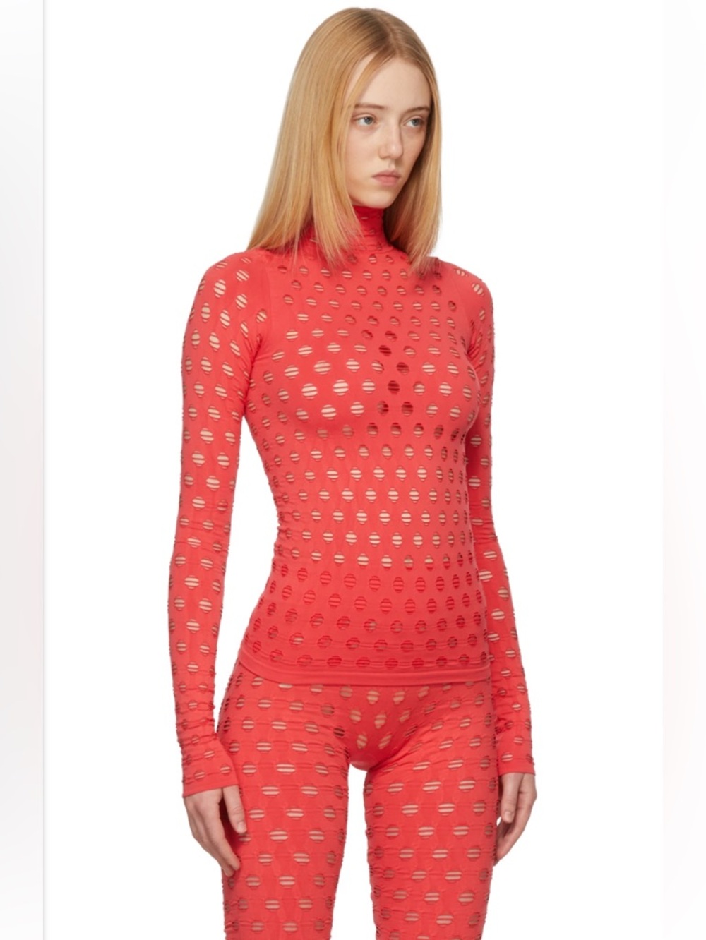 Maisie Wilen Red Perforated Turtleneck & Pant Set EUC Rare Colorway One Size